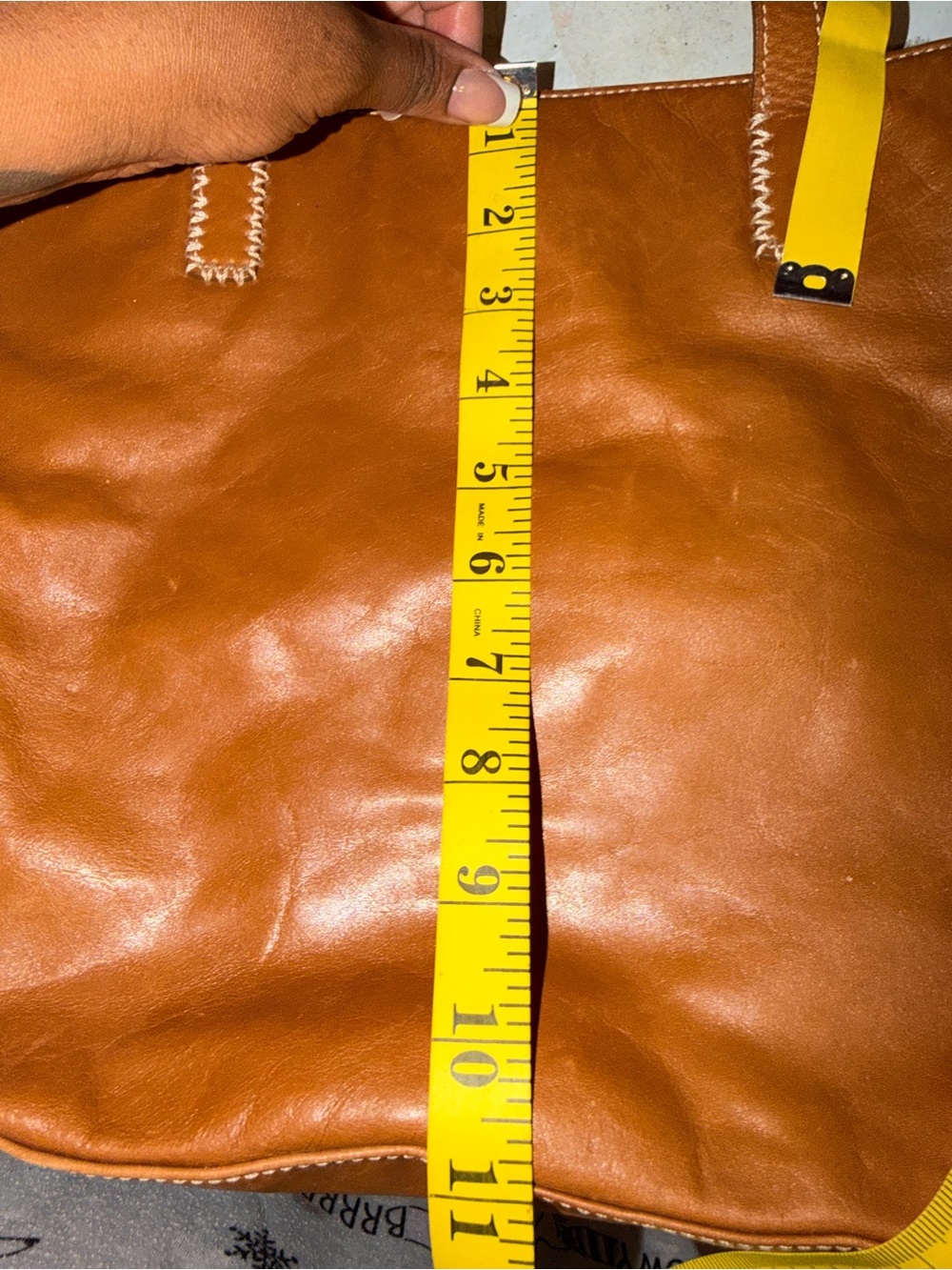 Women's Cognac Leather Tote Bag - Picture 4 of 6